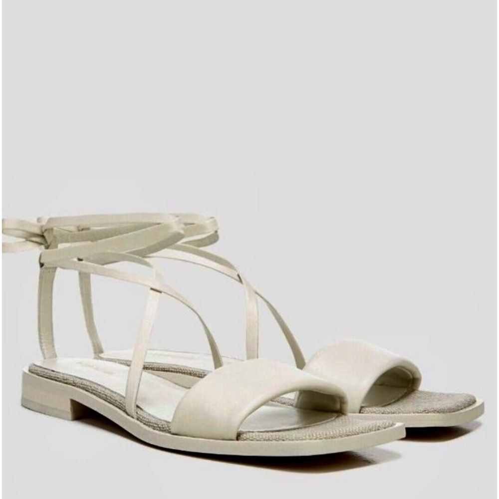 Vince Layla Ivory Leather Ankle Wrap Sandals
